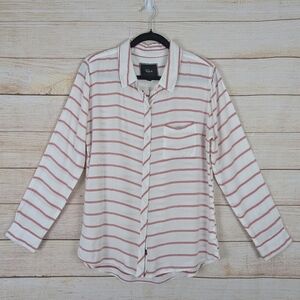 Rails Size Large L Horizontal Striped Button Down Shirt White Pink Long Sleeve